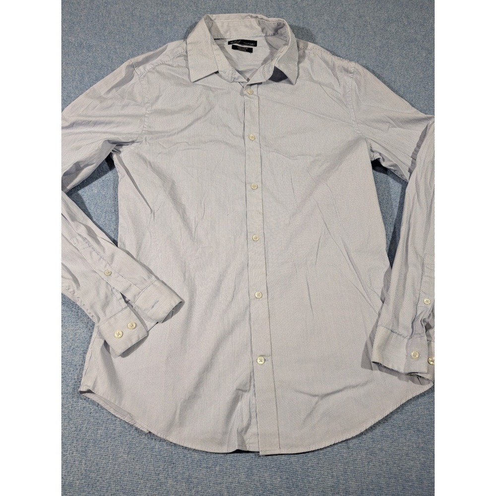 Mango MNG Man Tailored Super Slim Fit Easy-Iron Blue White Stripe Shirt XS